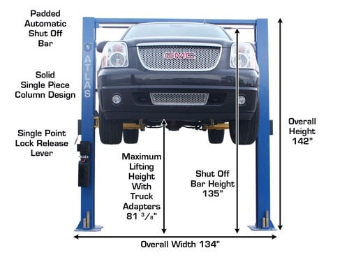 Atlas 9OHSC (SS) 9,000 lb Overhead 2-Post Car Lift