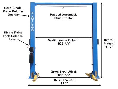 Atlas 9OHSC (SS) 9,000 lb Overhead 2-Post Car Lift