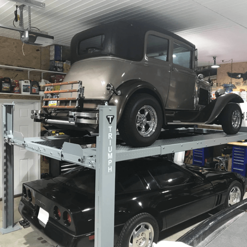 NSS8X-1  4 Post lift with antique Truck Claire's Garage Install