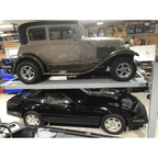 NSS8X-1  4 Post lift with black Corvette Clair S Install in Garage