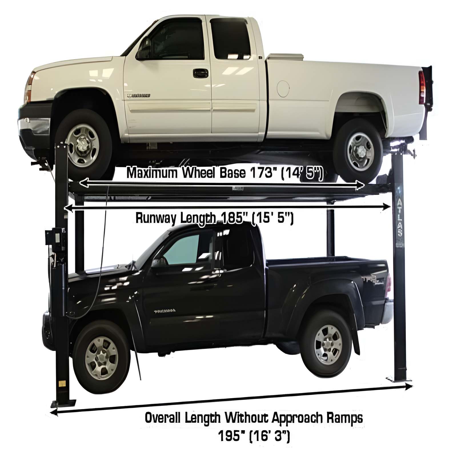 Atlas Garage Pro 8000EXT L 8,000lb 4 Post Vehicle Storage Lift - Extra Tall & Lo
