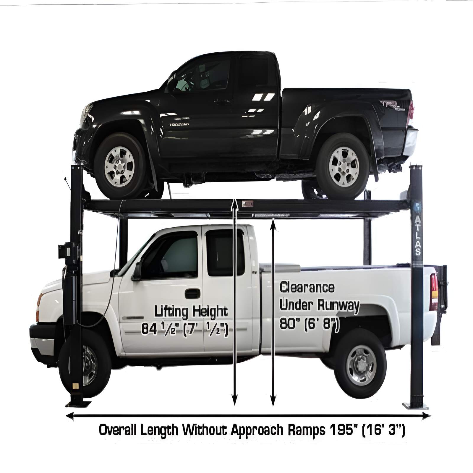 Atlas Garage Pro 8000EXT L 8,000lb 4 Post Vehicle Storage Lift - Extra Tall & Lo