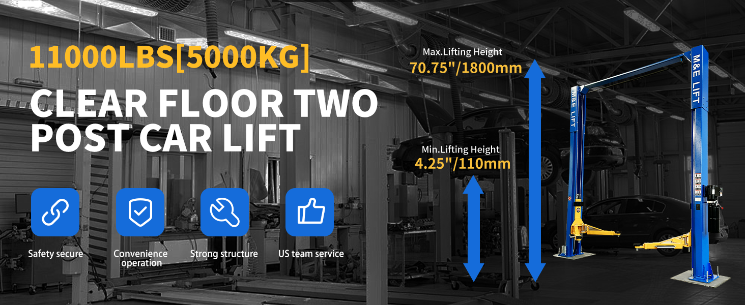 M&E 2 Post Lift 11000lbs Two Post Auto Lift Auto Truck Hoist Super Quality-ME-LM