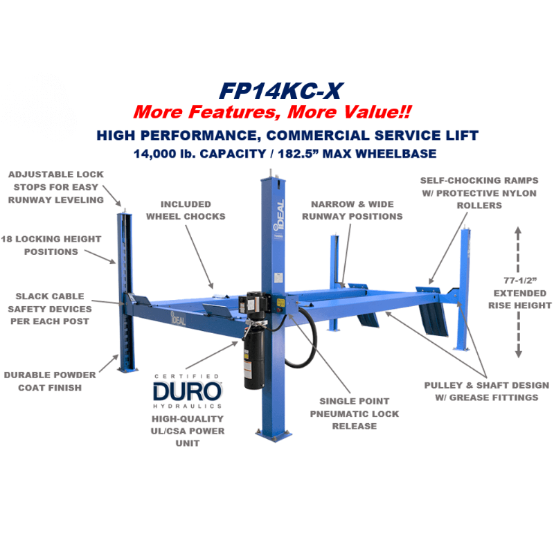 IDEAL FP14KC-X 14,000 lb 4 Post Car Lift