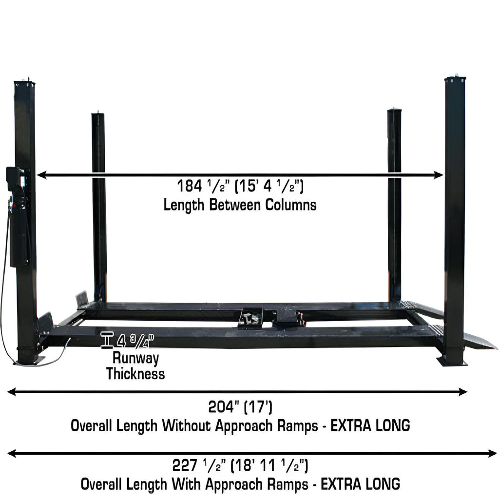 Atlas PRO9000 4 Post Lift + (2) RJ6BK Air Rolling Jack Combo