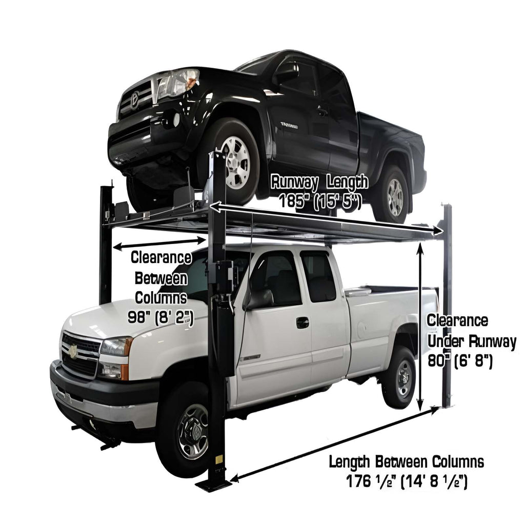 Atlas Garage Pro 8000EXT L 8,000lb 4 Post Vehicle Storage Lift - Extra Tall & Lo