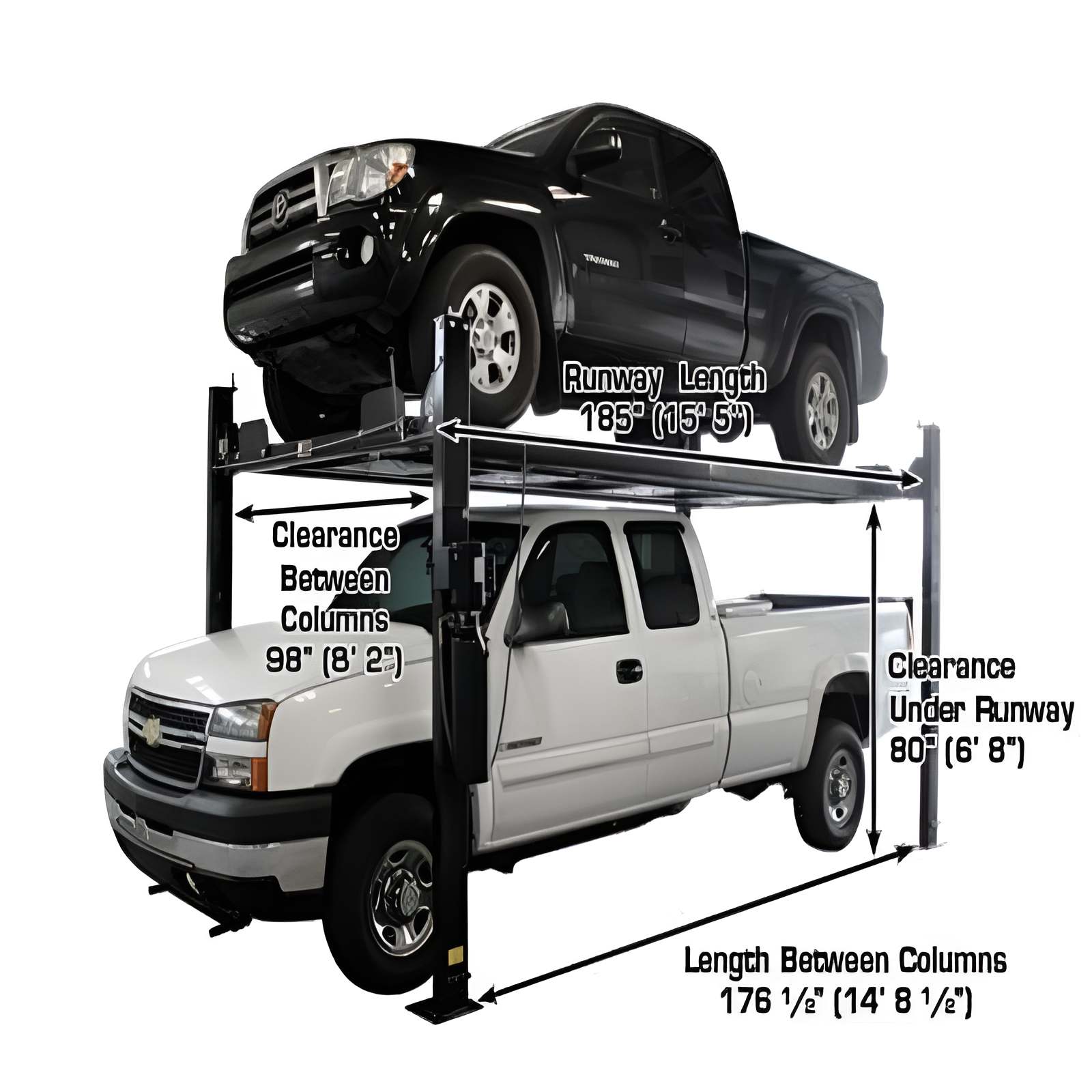 Atlas Garage Pro 8000EXT L 8,000lb 4 Post Vehicle Storage Lift - Extra Tall & Lo