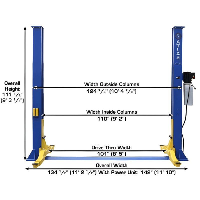 Atlas 9KBP 9,000 lb 2 Post Lift - Low Ceiling