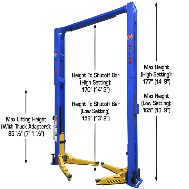 Atlas PVL12, 12,000 lb 2 Post Lift - Extra Wide & Tall - ALI Certified