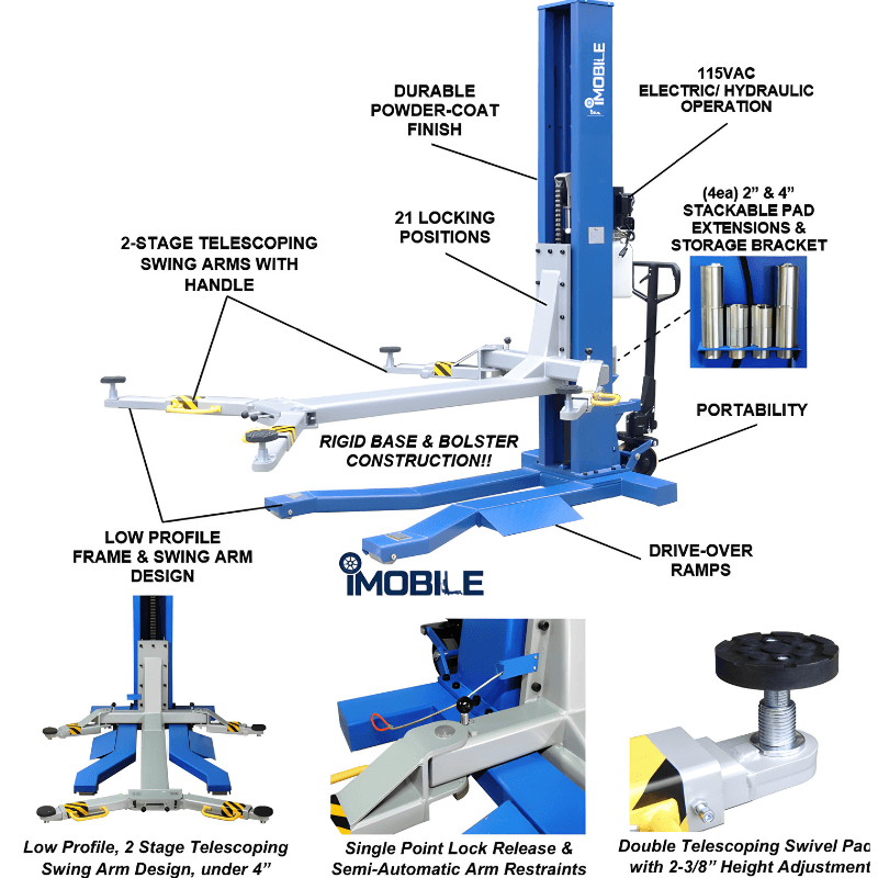 MSC-6KLP 6,000lb Single Post Car Lift - Portable