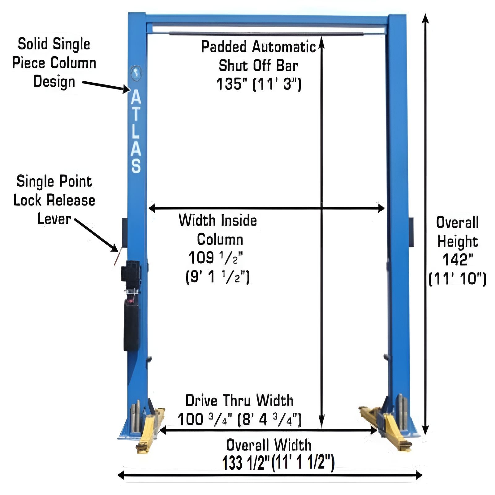 Atlas 9OHSC-SS 9,000 lb 2 Post Lift