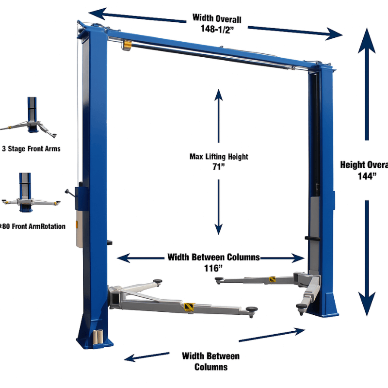 TP10KAC-DX 10,000lb 2 Post Car Lift - ALI Certified