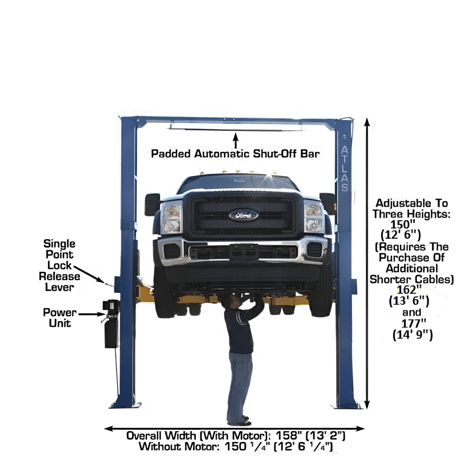 Atlas PV15PX 15,000lb 2 Post Lift - Adjustable Height