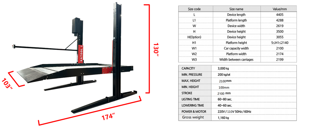 Katool KT-P2700 6,600lbs Two Post Parking Lift