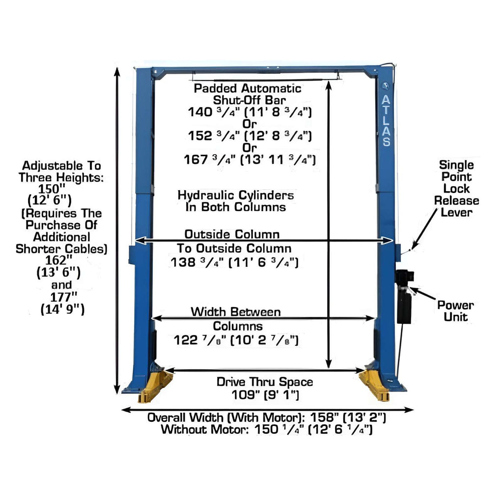 Atlas PV15PX 15,000lb 2 Post Lift - Adjustable Height