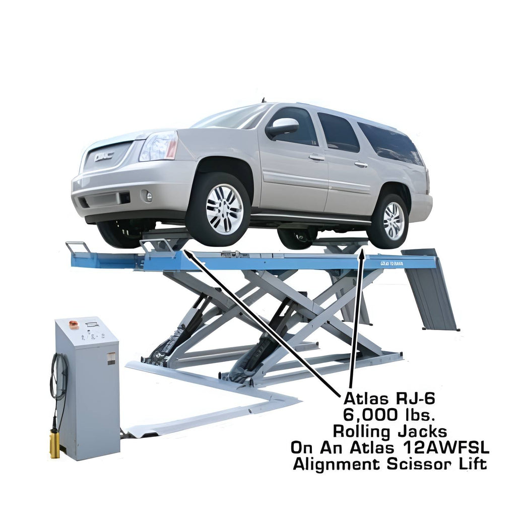 Atlas 12ASL Alignment Scissor Lift w/ (2) RJ-6 Rolling Jack Combo