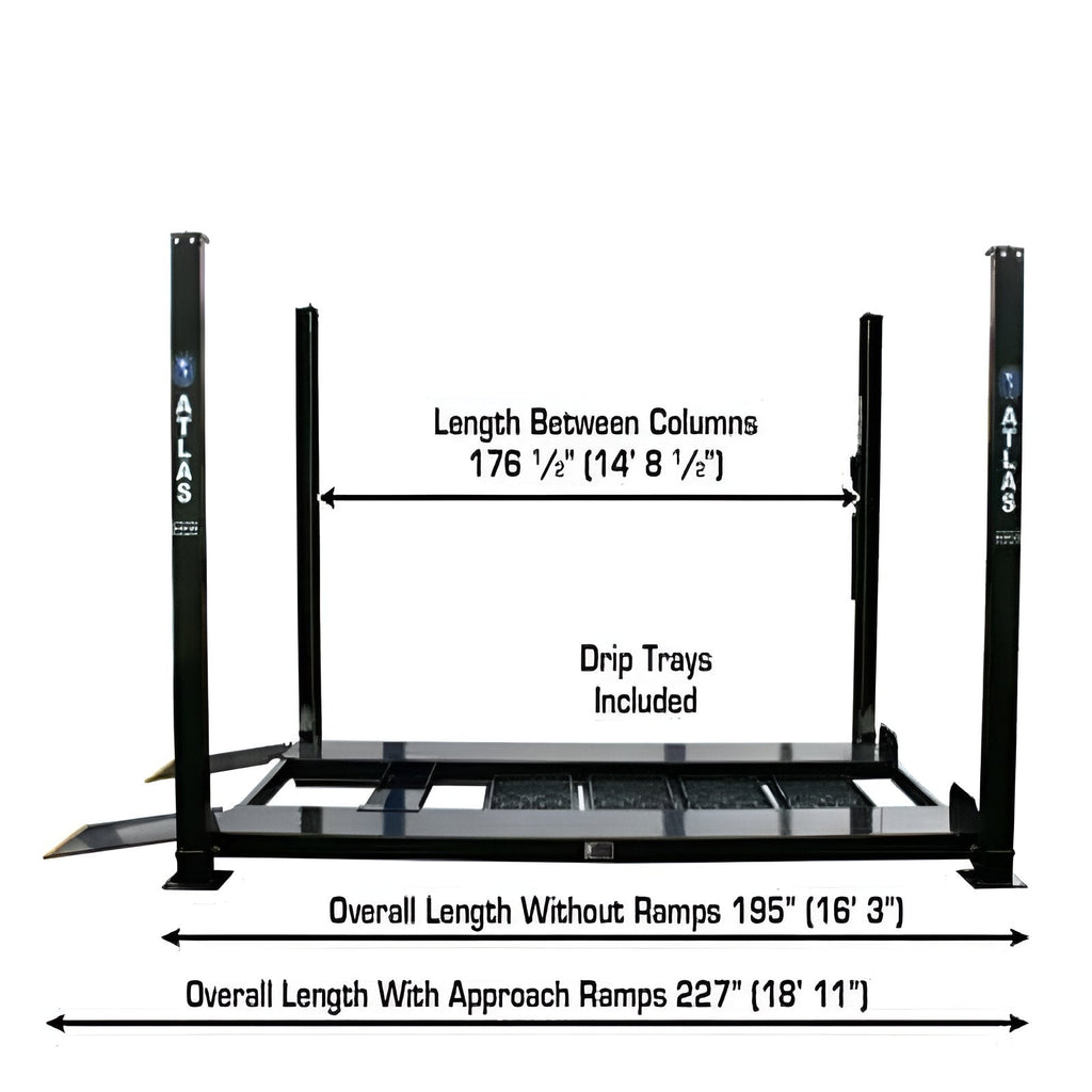 Atlas Garage Pro 8000EXT L 8,000lb 4 Post Vehicle Storage Lift - Extra Tall & Lo