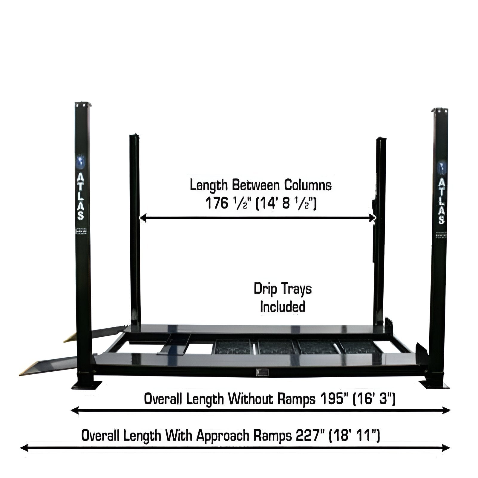 Atlas Garage Pro 8000EXT L 8,000lb 4 Post Vehicle Storage Lift - Extra Tall & Lo