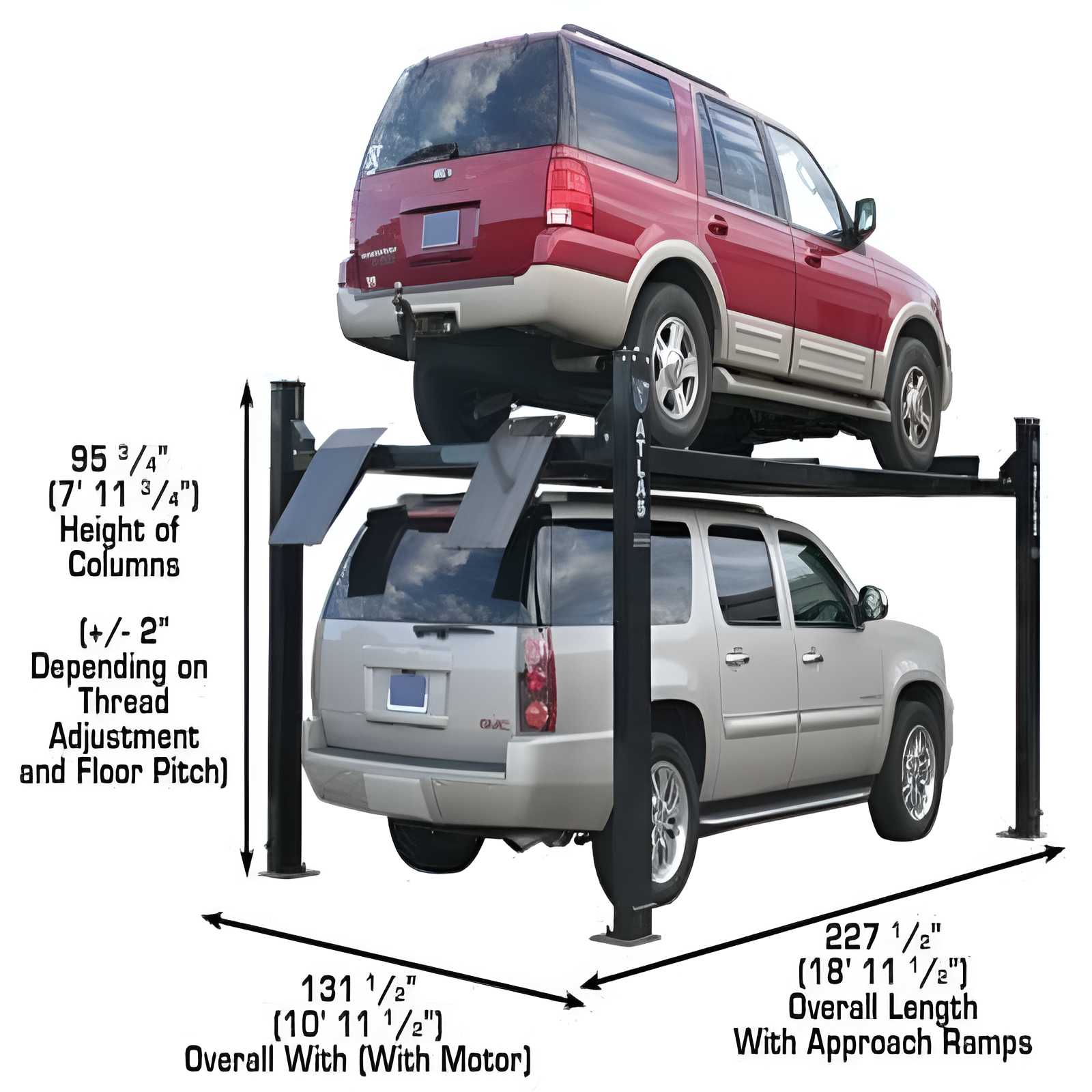Atlas PRO9000 4 Post Lift + (2) RJ6BK Air Rolling Jack Combo