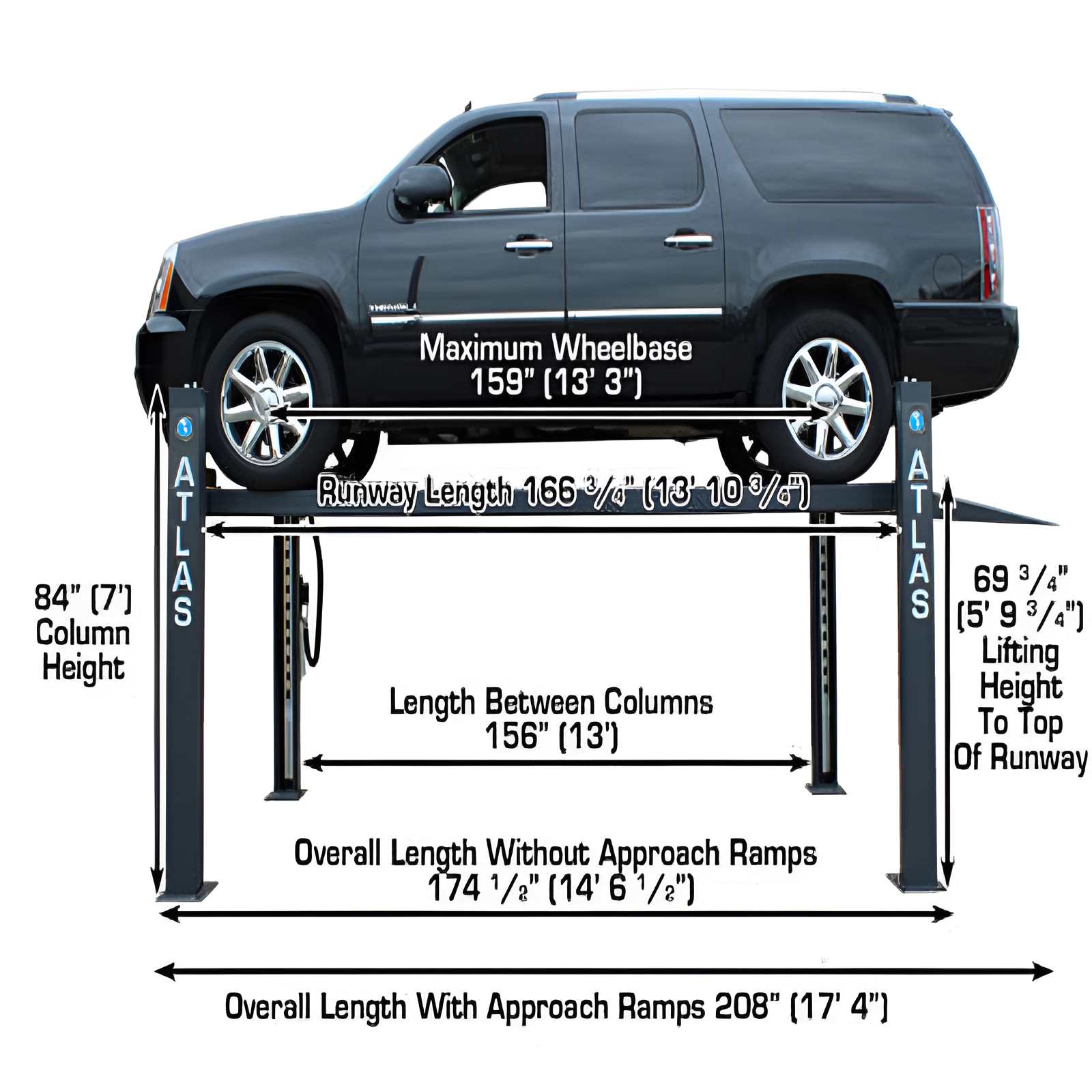 Atlas 408 SL 8,000lb 4 Post Vehicle Storage Lift - Super Deluxe