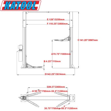 KATOOL KT-M110 11,000 LB 2-Post Auto Lift