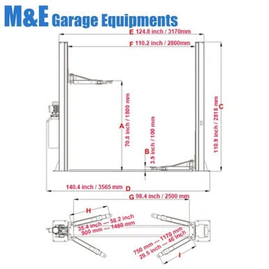 M&E 10000 lbs Two Post Lift 2 Post Lift Auto Lift Car Lift Hoist Equipment