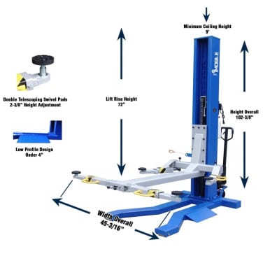 iDEAL MSC-6KLP 6,000 lb Mobile Single Column Lift