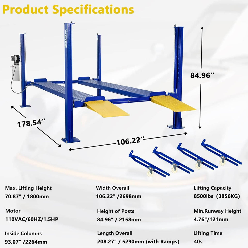 Weize 8500 lbs 4 Post Car Lift with Casters Kits Four Post Parking Lift 4-Post Portable Storage Service Home Parking Lift