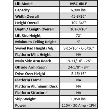 iDEAL MSC-6KLP 6,000 lb Mobile Single Column Lift
