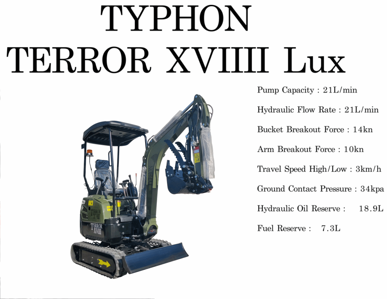 2025 4000 lb Typhon Terror XVIII Mini Excavator Rubber Track with Kubota Diesel Engine - Image 7