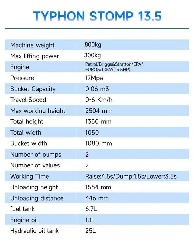 TYPHON STOMP 507 1,760lbs Mini Skid Steer 13.5hp Gas EPA Engine USA - Image 3