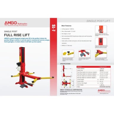 AMGO SL-7 7,000 lbs Single Post Lift - Image 2